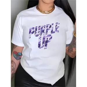 Women's Plus Size Purple Camo Graphic T-Shirt - "PURPLE UP" Bold Lettering, Casual Knit, Machine Washable, Round Neck, All-Season Wear