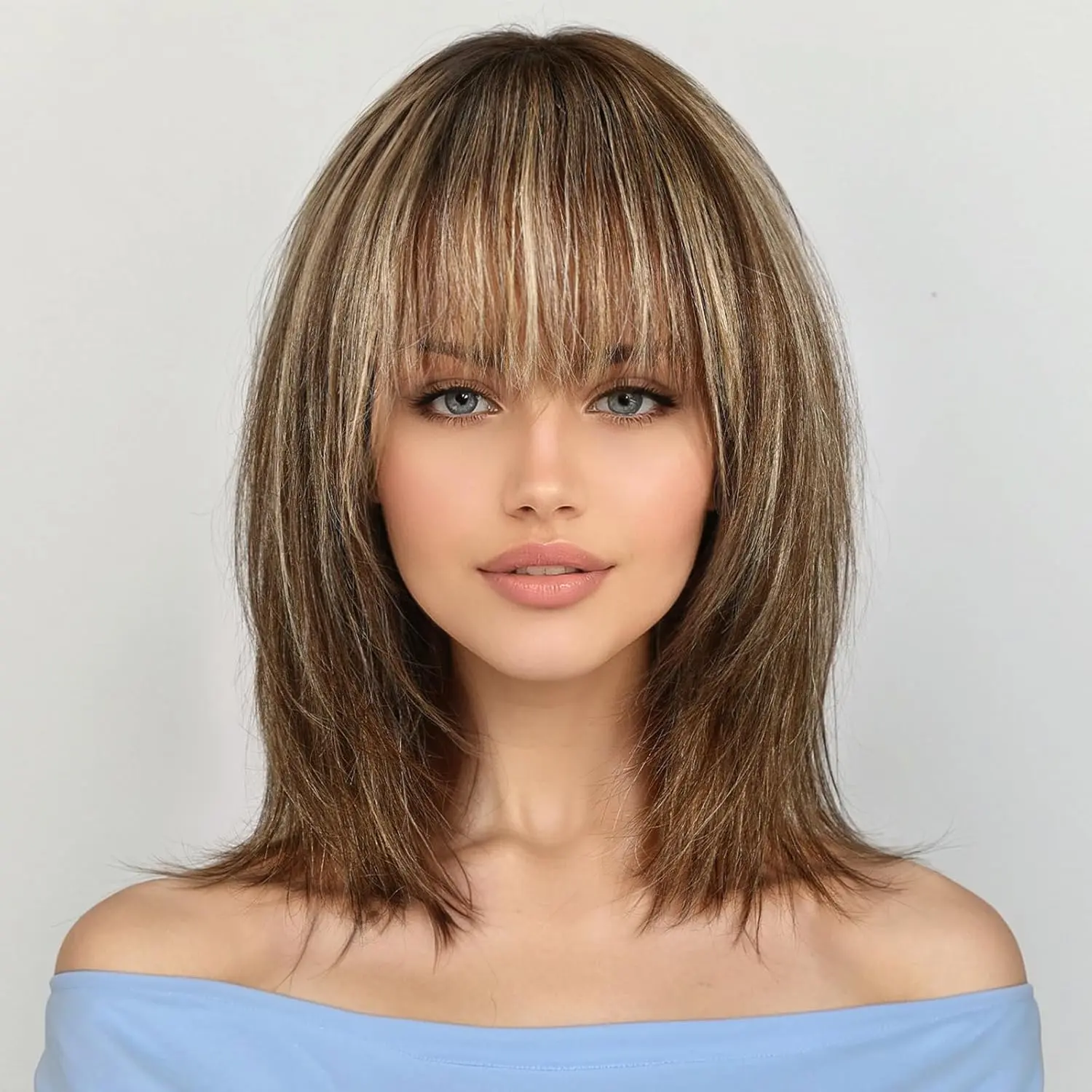 Jessie's Wig [Celia] Brown Mixed Blonde Straight Layered Bob Wig With Bangs 5.5x5.5 Lace Glueless Wig For Women  #SummerWins #DealsForYouDays