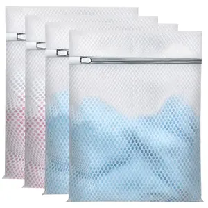 Laundry Bags Mesh Wash Bags for Delicates, Upgraded Honeycomb & Fine Mesh, Extra Durable with Sturdy Zippers, Protect Clothes in Washing Machine Essentials for Home, College & Dorm, in 4-Pack