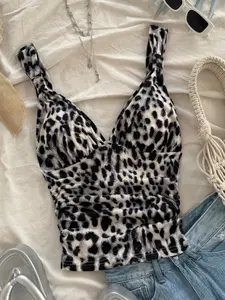 Women's Casual Romantic Knot Backless Cami Top, Leopard Print Sleeveless Blouse with Thick Straps for a Slim Fit