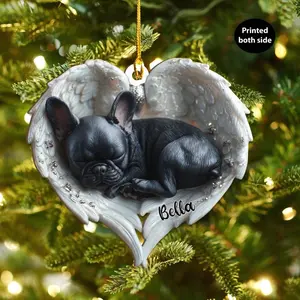 Personalized French Bulldog Angel Ash Plywood Ornament Flat 2D Cutout Holiday Tree Decor Gift for Dog Lovers, Pet Memorial Families Keepsake