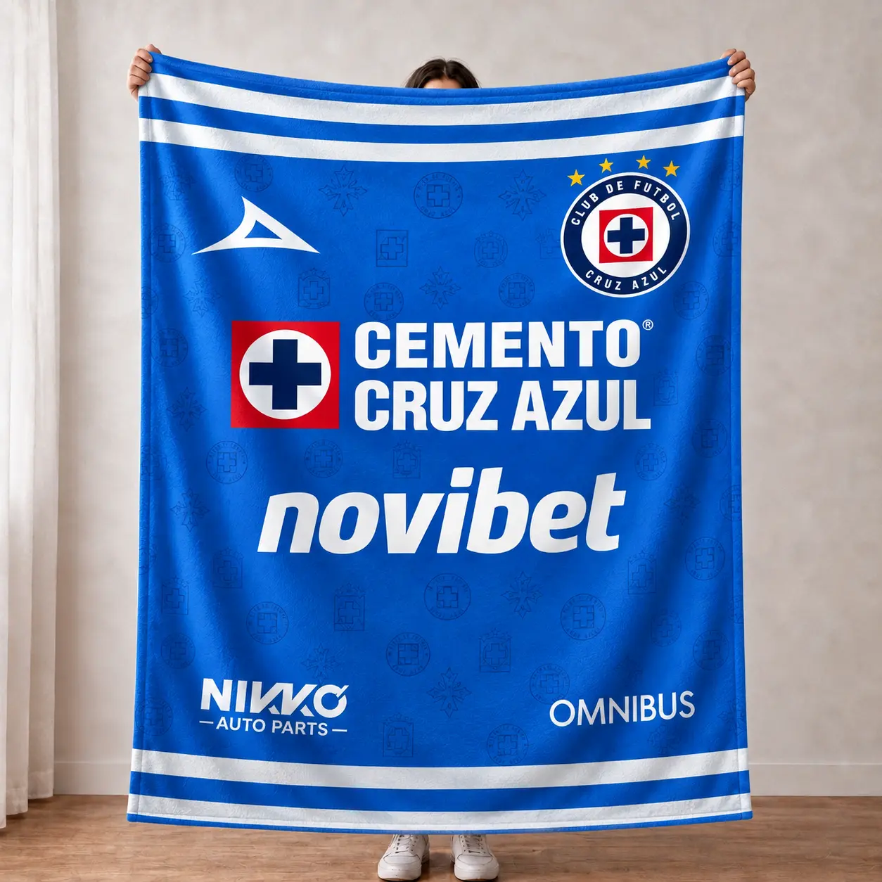 Soccer Inspired Fleece Blanket – Blue White Sports Fan Throw Blanket, Cozy Football Style Home Decor Gift for Fans