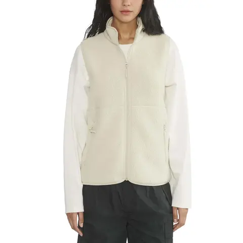 Talakeno Women's Soft Fuzzy Sherpa Fleece Vest - Mock Neck, Loose-Fitting, Plain, Lightweight Zip-Up Sleeveless Top with Zip-In Pockets, Warm Polyester Fall Outdoor Outerwear, Machine Washable Basic Casual Sporty Chic Vests for Women, Beige