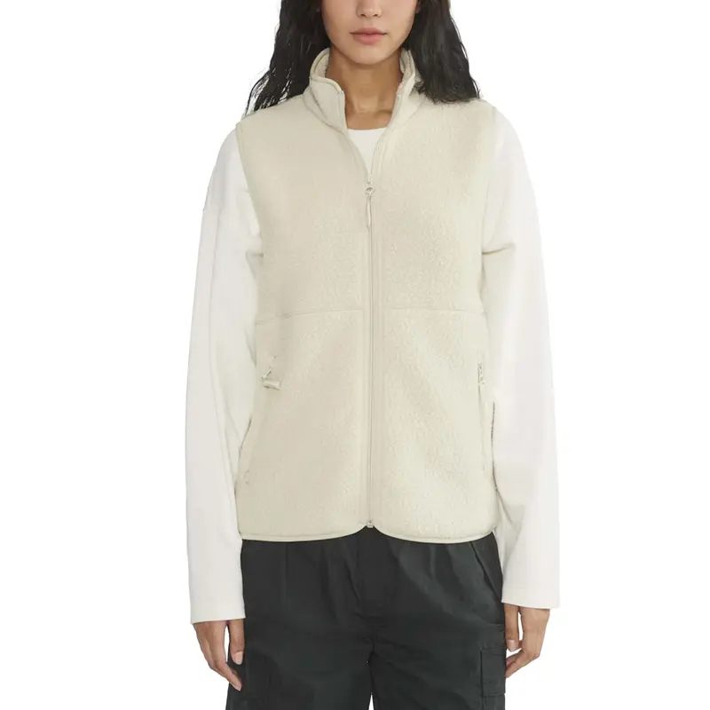 Talakeno Women's Soft Fuzzy Sherpa Fleece Vest - Mock Neck, Loose-Fitting, Plain, Lightweight Zip-Up Sleeveless Top with Zip-In Pockets, Warm Polyester Fall Outdoor Outerwear, Machine Washable Basic Casual Sporty Chic Vests for Women, Beige