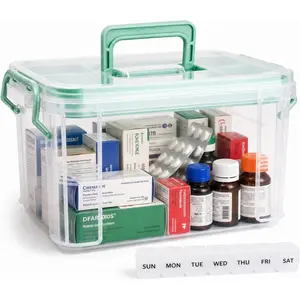 Clear  Organizer Storage Box with Tray and Handle,Plastic  Box with Weekly (7-Day) Daily  Case,College  Kit for Dorm,Medication Storage Containers
