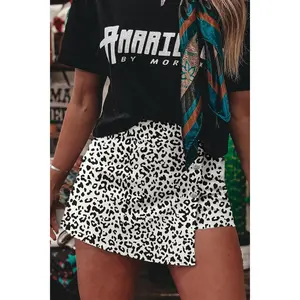 Black Leopard Print Denim Skort