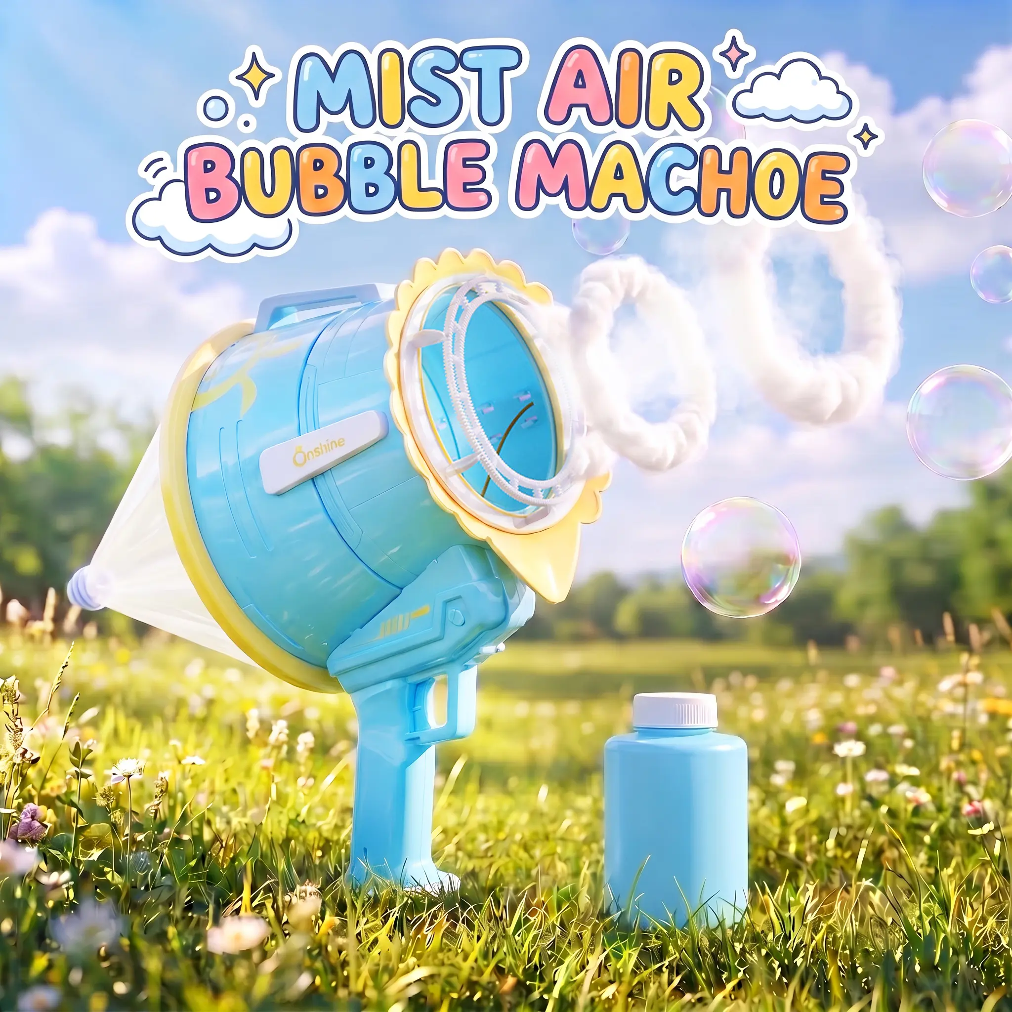 4-in-1 Giant Mist Blaster Toy for Kids - 4-in-1 Modes Device with Giant Bubbles, Mist Rings, Air Vortex Blast - Indoor-Outdoor Party Game for Boys & Girls
