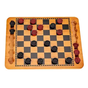 WE Games 14.5 in. Red and Black Solid Wood Checkers Set, Grooves in Board