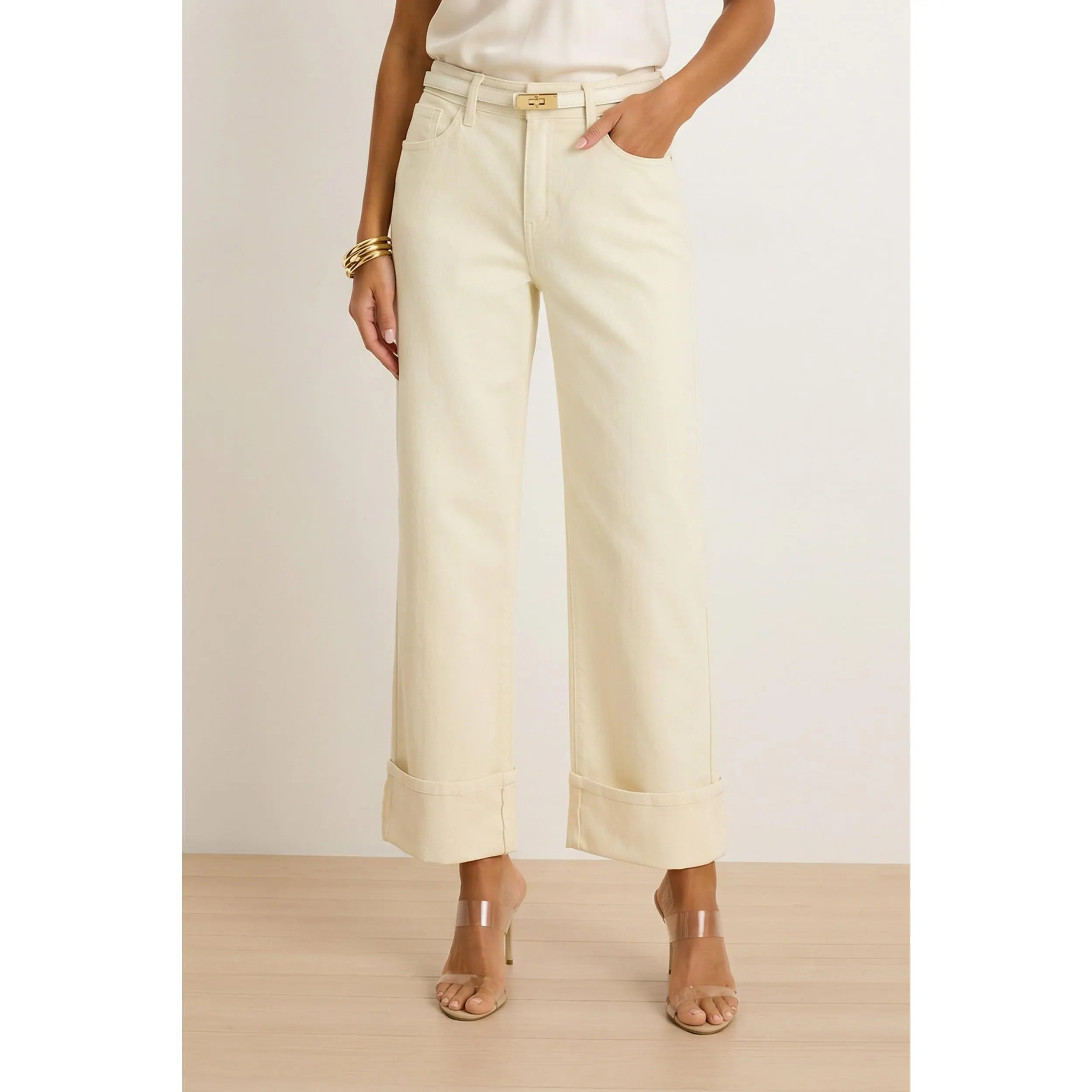 Ren Cropped Cuff Jean - Ivory