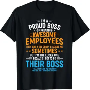 Men's Funny Boss Appreciation T-Shirt - 100% Cotton Black Tee with "Proud Boss of Awesome Employees" Slogan, Short Sleeve Round Neck Casual Office Shirt for Workplace Recognition Gifts Novelty Graphic T Shirt funny tshirt Undershirts Tees Casual Streetwea