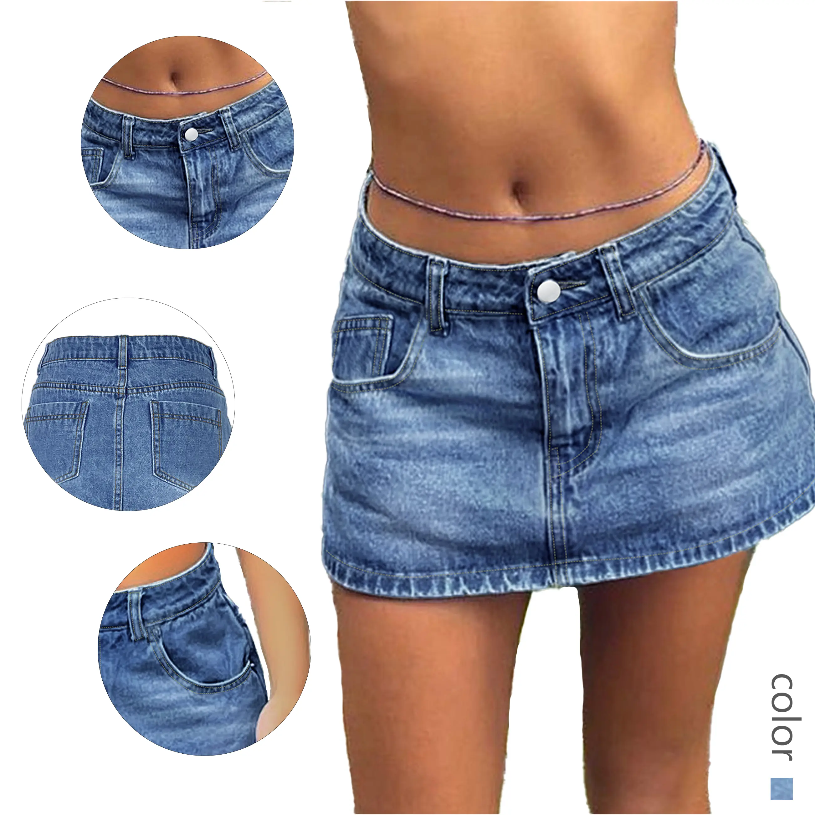 2026Chic Women's Blue Low - Rise Mini Skirt - Trendy Casual Womenswear outfits jean skirt skirt skort Bottom Fitted