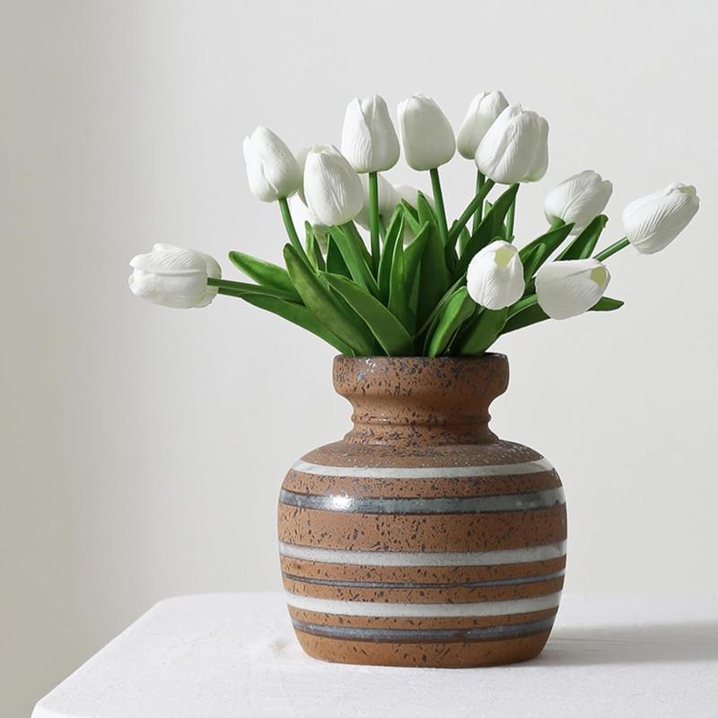 White Real Touch PU Artificial Tulips for Easter Valentine's Day Wedding BabyShower Table Centerpieces Mantel Shelf Bedroom Living Room Kitchen Home Decor RealisticSpring Flowers Fake Florals for Party Gift Office Patio Decoration