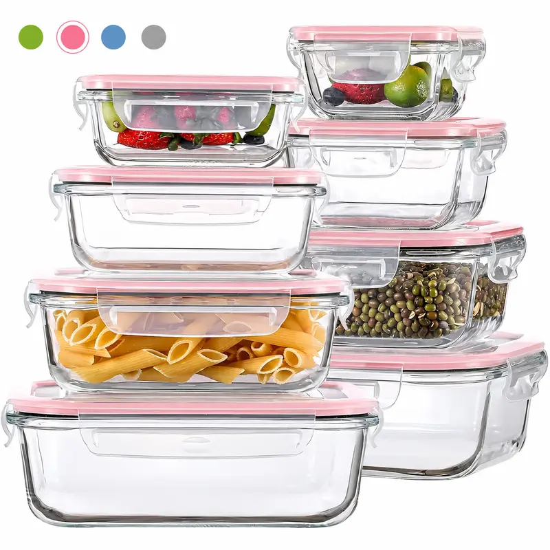 AISOON BPA-Free Glass Food Sealing Containers Set (8/12 Pack) - Airtight, Leak-Proof, Oven-Safe, Transparent Lids, 5-Finger Lock, 5oz to 35.2fl oz, for Kitchen Storage Organization