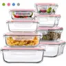AISOON BPA-Free Glass Food Sealing Containers Set (8/12 Pack) - Airtight, Leak-Proof, Oven-Safe, Transparent Lids, 5-Finger Lock, 5oz to 35.2fl oz, for Kitchen Storage Organization