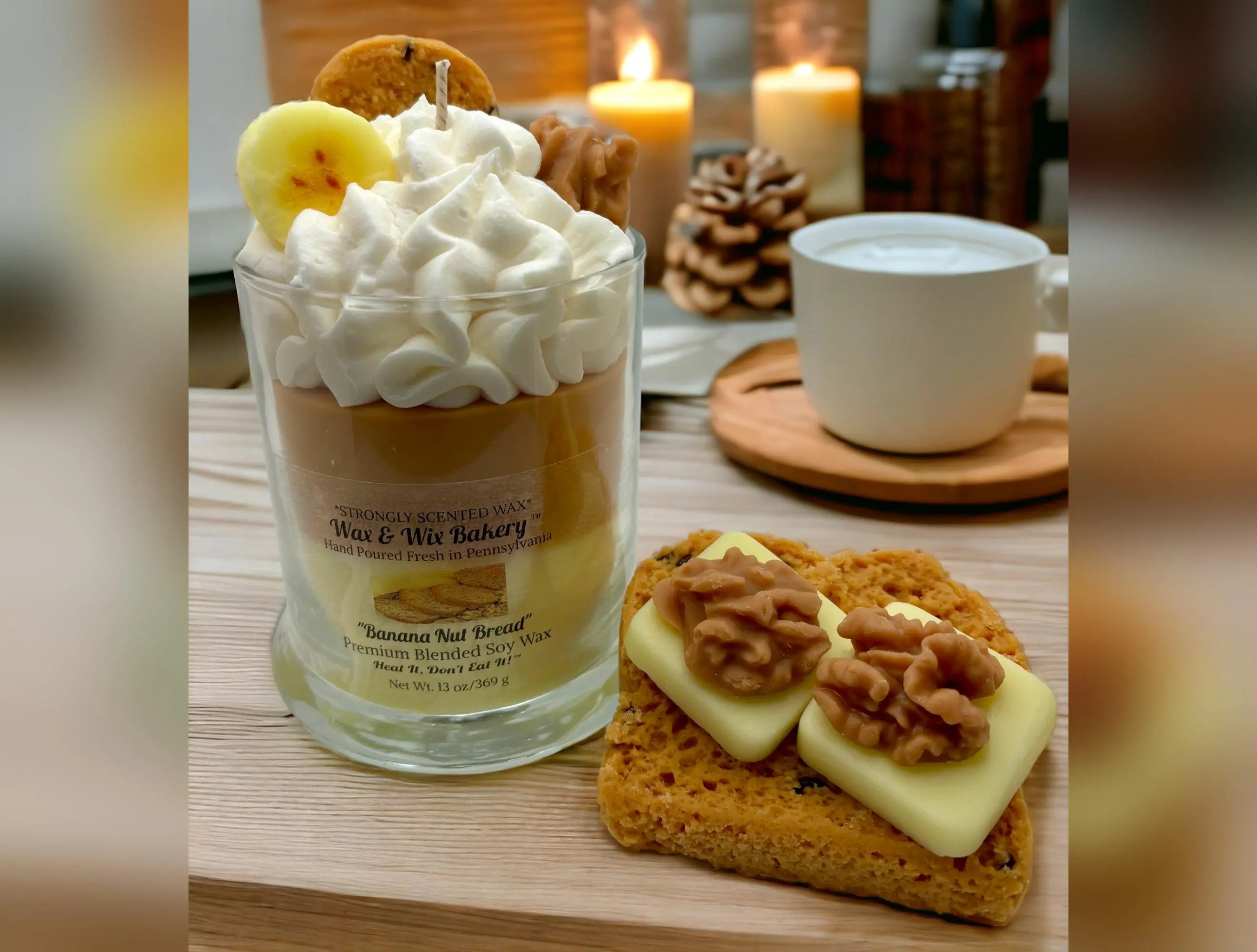 Banana Bread Candle. Large 13 oz. Soy Candle/Bananas & Walnuts. Strongly Scented Candle