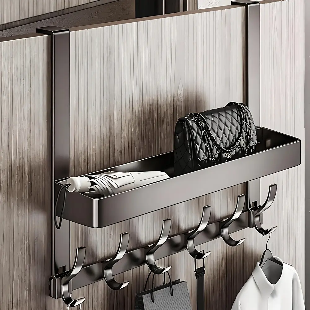 Modern Door Storage Rack, Durable Metal Wall Mounted Organizer, Multi-Functional Hooks for Kitchen Utensils, Space Saving Organizer, Easy Installation, Modern Design