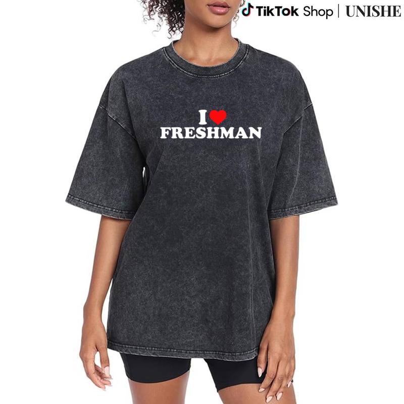 Casual Washed T-Shirt I Love Freshman – Unisex Cotton Top Gift