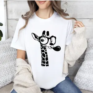 2026 New Women'S Fashion Cartoon Giraffe Glasses-Wearing All-Match Easy Printed T-Shirt, Casual Tee