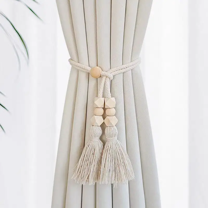 Tassel Curtain Tieback, Wooden Bead Decor Curtain Holdback, Window Curtain Tieback, Home Decor for Living Room Bedroom