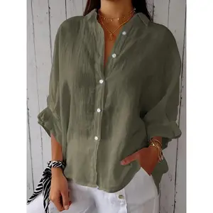New2025 Women's Cotton Linen Back Tie Shirt