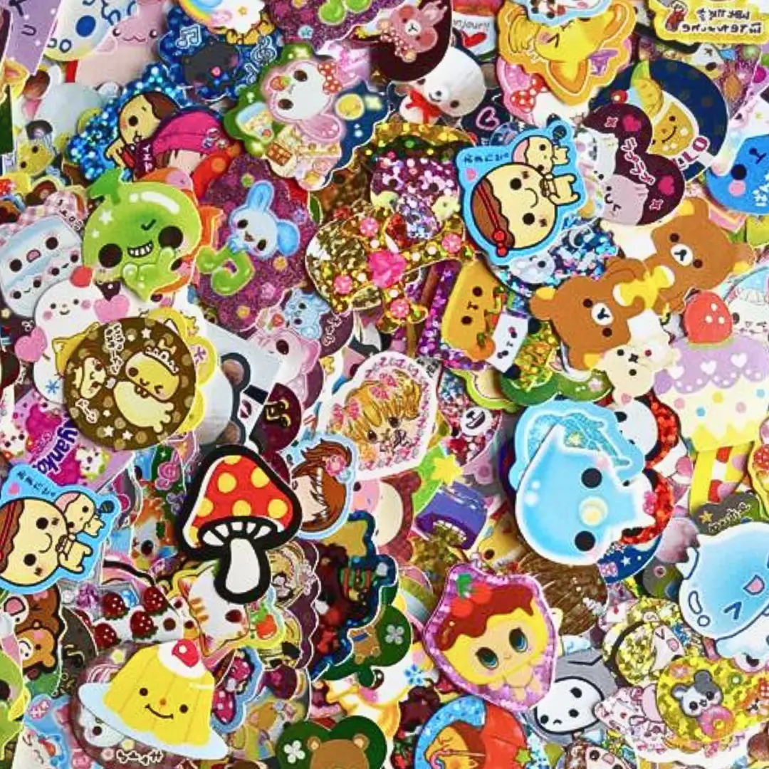 Vintage Kawaii Sticker Flakes Lot 30 Kamio Crux Lemon Co. Q-lia San-x Sack Japan Stationery