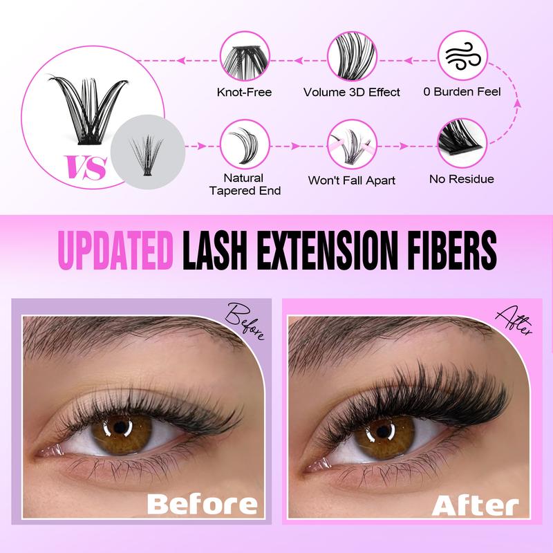 Pawotence Upgrade Lash Extension Kit DIY 280pcs Individual Lash Clusters Kit 30D&40D Cluster Eyelash Extensions Kit with Lash Bond and Seal, Lash Remover, Lash Tweezers for Self Use