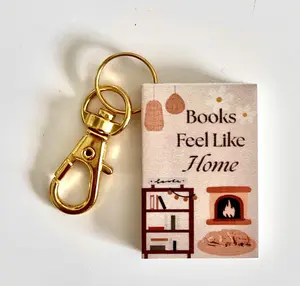 Books Feel Like Home Mini Book Keychain - 1 Inch Wide x 1.5 Inch Tall - Cozy Reading Accessory for Readers - Compact & Portable