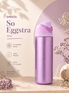 Owala Freesip So Eggstra 32oz Insulated Water Bottle – Purple Glitter Leakproof Straw Bottle, BPA-Free, Gym, Beach & Outdoor Sports Bottle