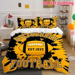 2D Flat 3Pcs Pittsburgh Football Duvet Cover, Sports Theme Bedding, American Printed Quilt with 2 Pillowcases (No Filling), for Boys Teens Adults Bedroom Dorm Decor