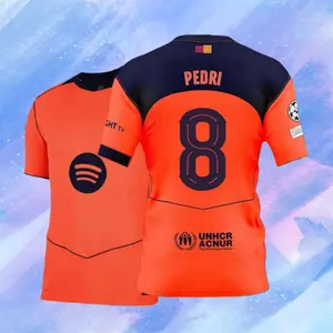 8# Pedri 25 26 Third Away Kit Orange Short Sleeve Soccer Jersey Fans Version