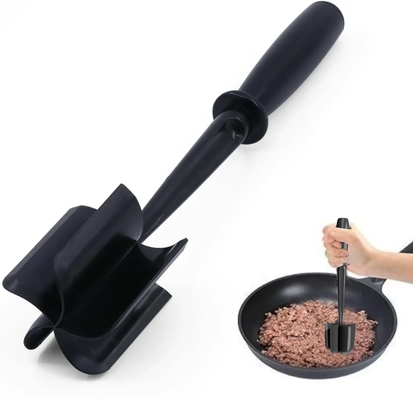 Manual Multi-Use Kitchen Meat Chopper with 5 Curve Blades - Heat-Resistant Nylon Utensils, Nonstick Ground Beef Smasher, Potato Masher, Meal Prep Tool for Hamburgers, Nylon Blades, Cookware