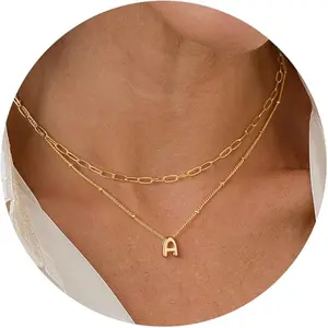 Women's multi-layer bubble letter necklace, 14K gold-platedA-Z necklace, small and exquisite cute name necklace,fashionable personalized jewelry gift