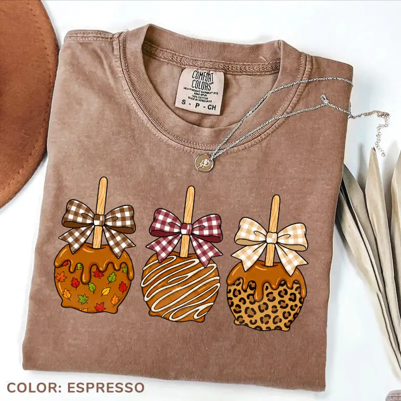 Comfort Colors Autumn Caramel Apple Shirt, Leopard Caramel Apple Clipart, Fall Sublimation T-Shirt, Caramel Apple Pops Shirt, Cute Fall Gift