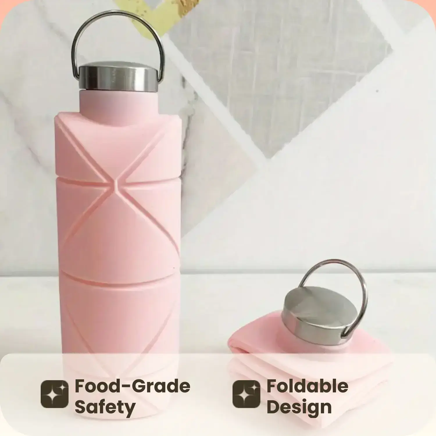 Portable silicone water bottle, foldable leak proof sports drink with handle, washable and reusable cup, lightweight cup for outdoor camping and hiking, insulated sports bottleRAIMENTRY Portable silicone water bottle, foldable leak proof sports drink with handle, washable and reusable cup, lightweight cup for outdoor camping and hiking, insulated sports bottleRAIMENTRY