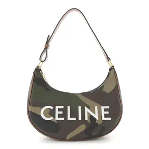 Pre-owned Celine Canvas & Calfskin Shoulder Bags Canvas Calfskin Camouflage Ava Logo Triomphe Shoulder Bag Khaki