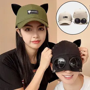 Cute Cat Ears Baseball Cap For Women Men Funny Sunglasses Aviator Snapback Sun Hat Unisex Solid Color Hip Hop Peaked Hats