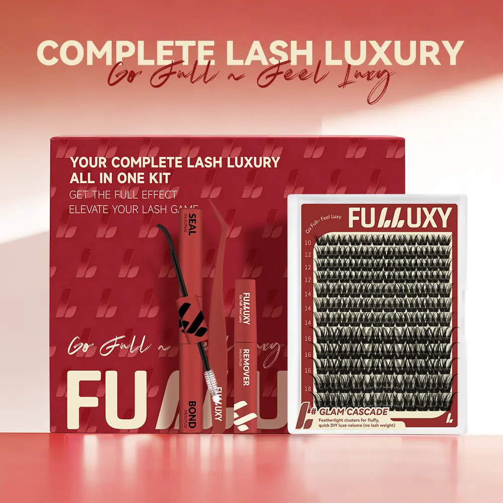 Fulluxy GLAM CASCADE Kit Everyday Luxe Volume, Long-Lasting & Easy DIY | Complete Set with Glue Remover & Tweezer for Beginners | One Layer = Bold, Luxe Volume