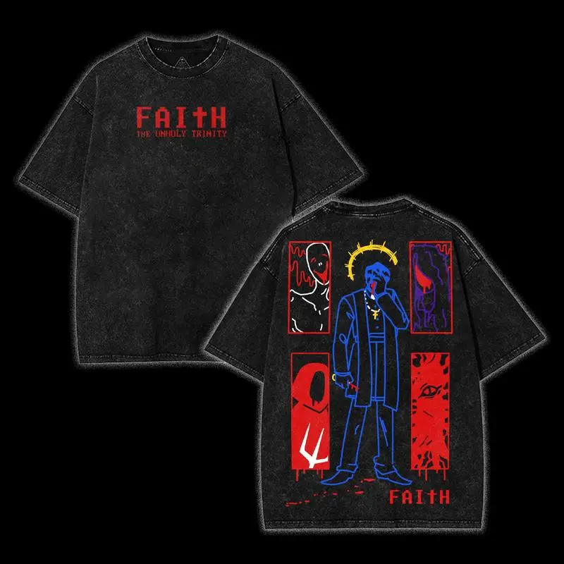 FAITH The Unholy Trinity Horror Game Vintage Tee Unisex Heavyweight Cotton T-Shirt, Retro Pixel Exorcist Graphic Tee, Menswear Streetwear Top, Men Gift Comfort Color Good Graphic Shirt