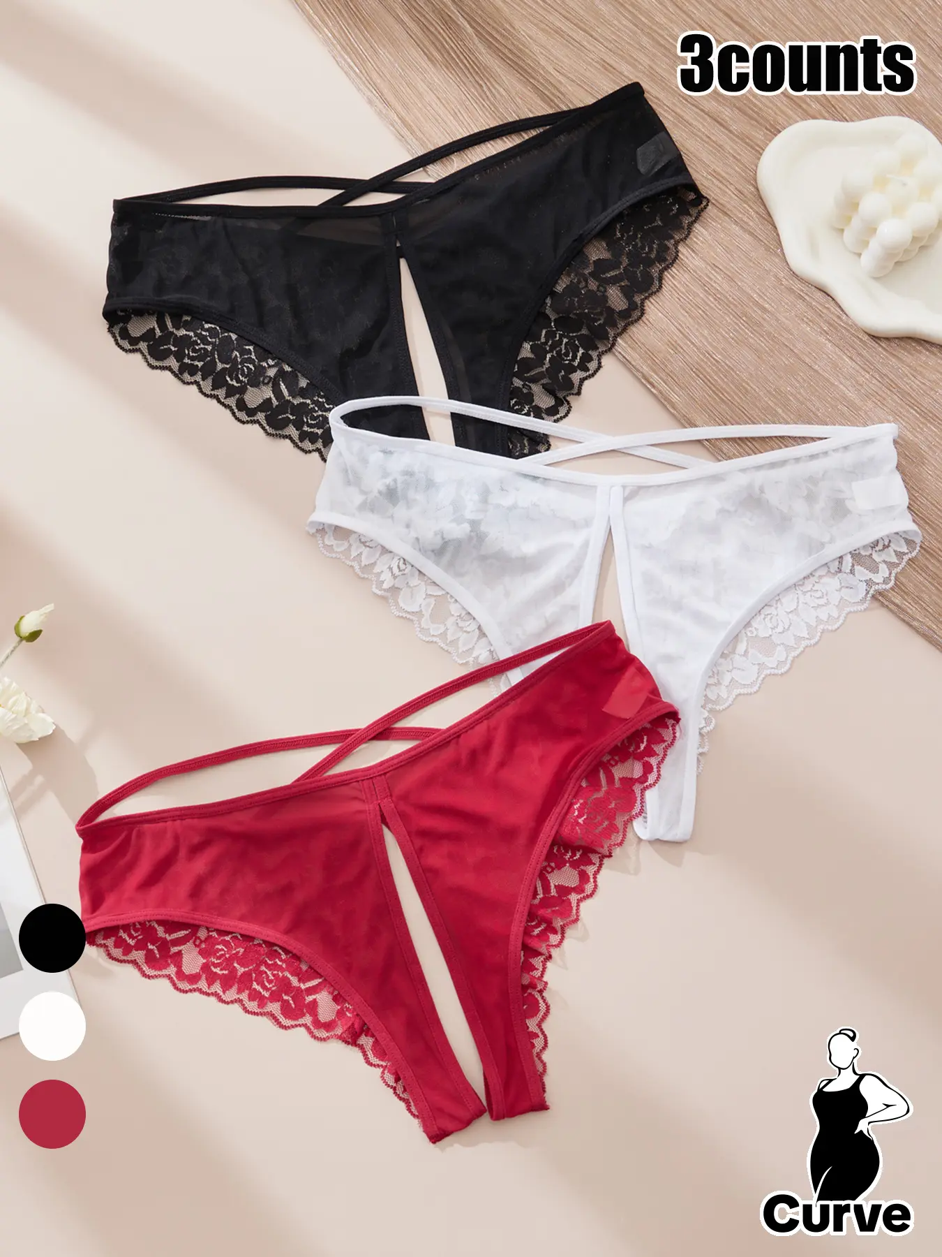 Women's Plus Size Lace Thong Panties, Colors, Back Criss Cross Strap Design, Elegant High Elastic Comfortable Breathable All Season Wear Fit, Soft Breathable Panties, Soft Comfy Knicker