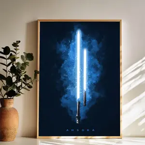 'Ahsoka' - themed Lightsaber Poster Wall Art Vintage Black and White Art Posters Funky Aesthetic Canvas Prints Retro Bar Cart Decor for Bar Bedroom