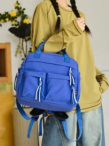 Premium Nylon Fabric Multi-Pocket Drawstring Design Commuter Backpack Handbag Student Bag Lightweight Casual Daily Travel Bag Fits Laptop