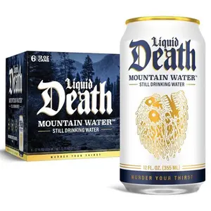 Liquid Death, Still Mountain Water, 6-Pack (12oz Cans), Real Mountain Source, Infinitely Recyclable Cans
