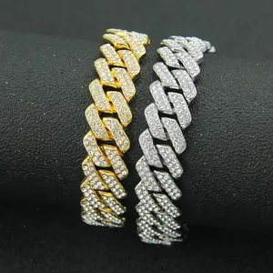 Luxurious Cuban Link Bracelet with Sparkling Rhinestones Embellished in Zinc Alloy Adjustable Clasp Hip Hop Style for Casual Attire Fashionable Bangles