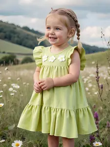 Baby Girls Summer New Butterfly Sleeve Floral Fish Tail Dress, Cute Toddler Girl Clothing, Stylish and Comfortable