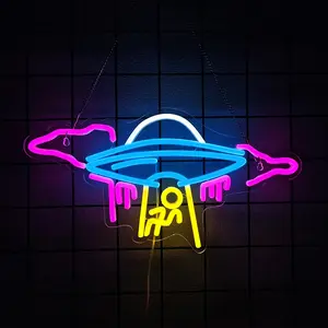 UFO Neon Sign for Wall Decor, Spaceship Neon Light, USB Powered Spaceship Decor for sci-fi Fans Space-Themed Bar Restaurant Event Party Game Room Decoration, for Man's Gift