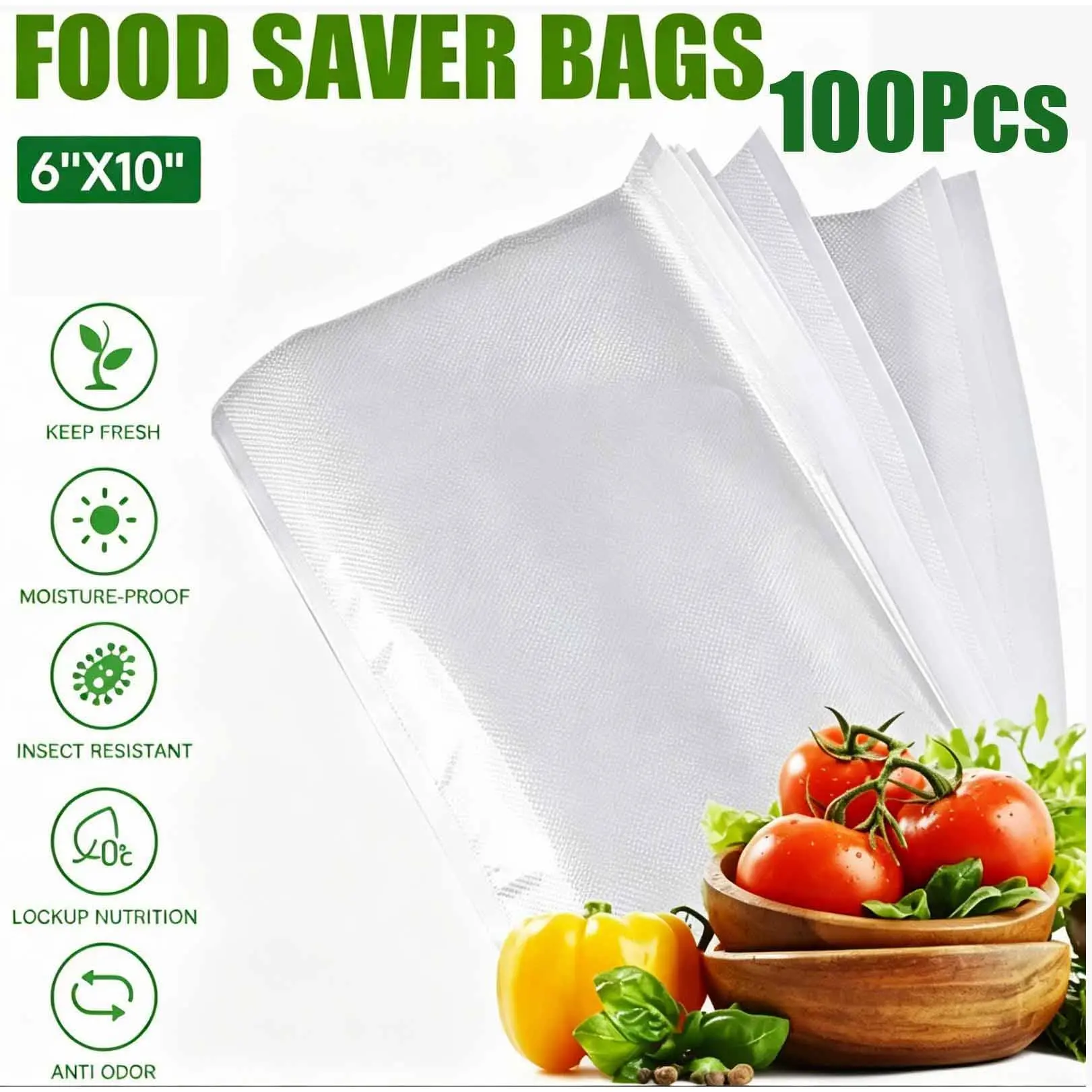 100 Pack Embossed Vacuum Sealer Bags, 6x10 Inch BPA-Free Food Saver Storage Bags, Clear PA PE Pre-Cut Bags for Freezing, Sous Vide Cooking & Long-Term Food Preservation