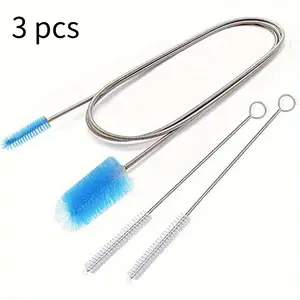 3pcs Flexible Drain Brush, Nylon Cleaner Double Ended Elastic Hose Pipe 67inch and 2 pcs 8.2inch Straw Cleaning Brush