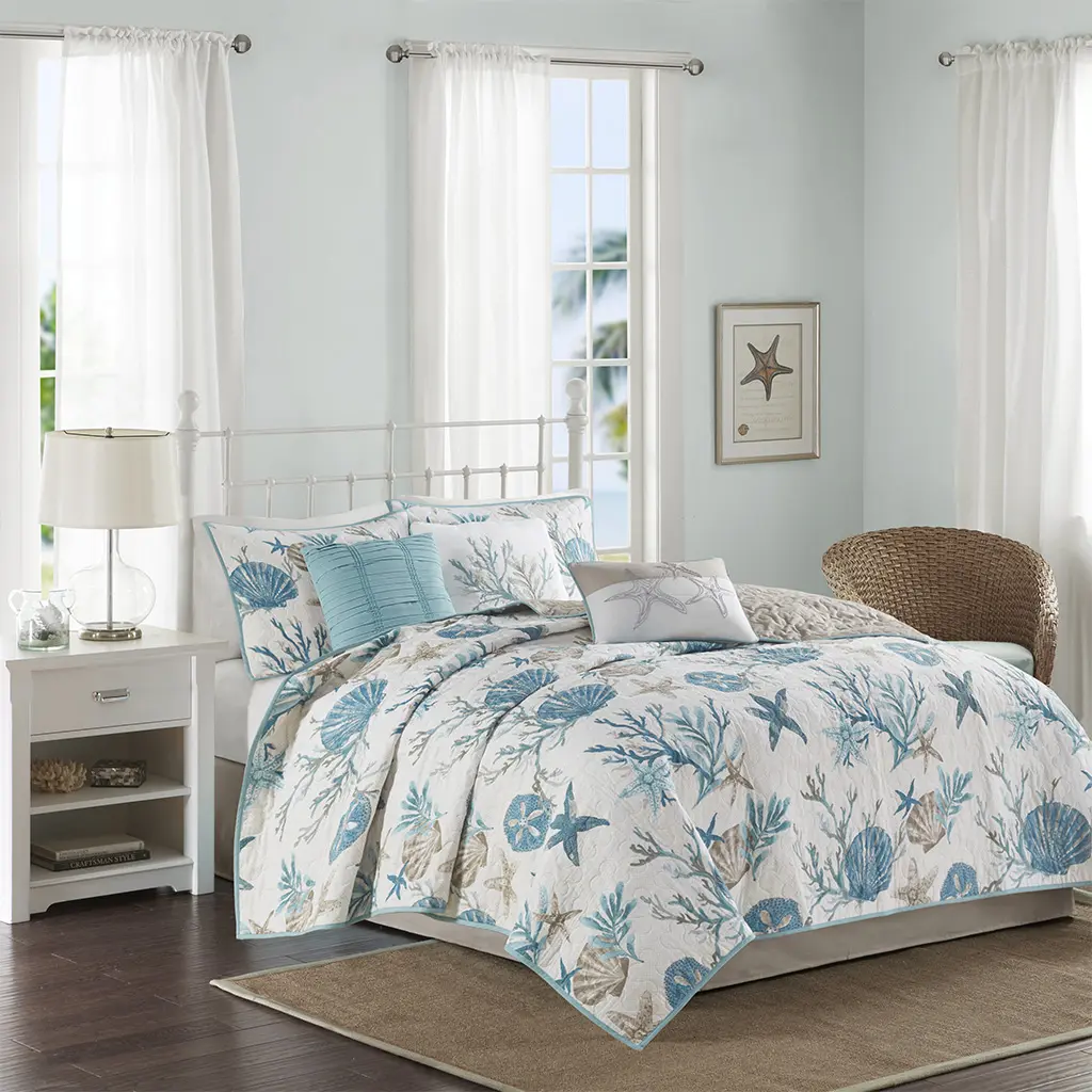 Queen 6-Piece Cotton Sateen Quilt Bedspread Set with Throw Pillows, Complete Bedding Set, Complete Bedding Sets