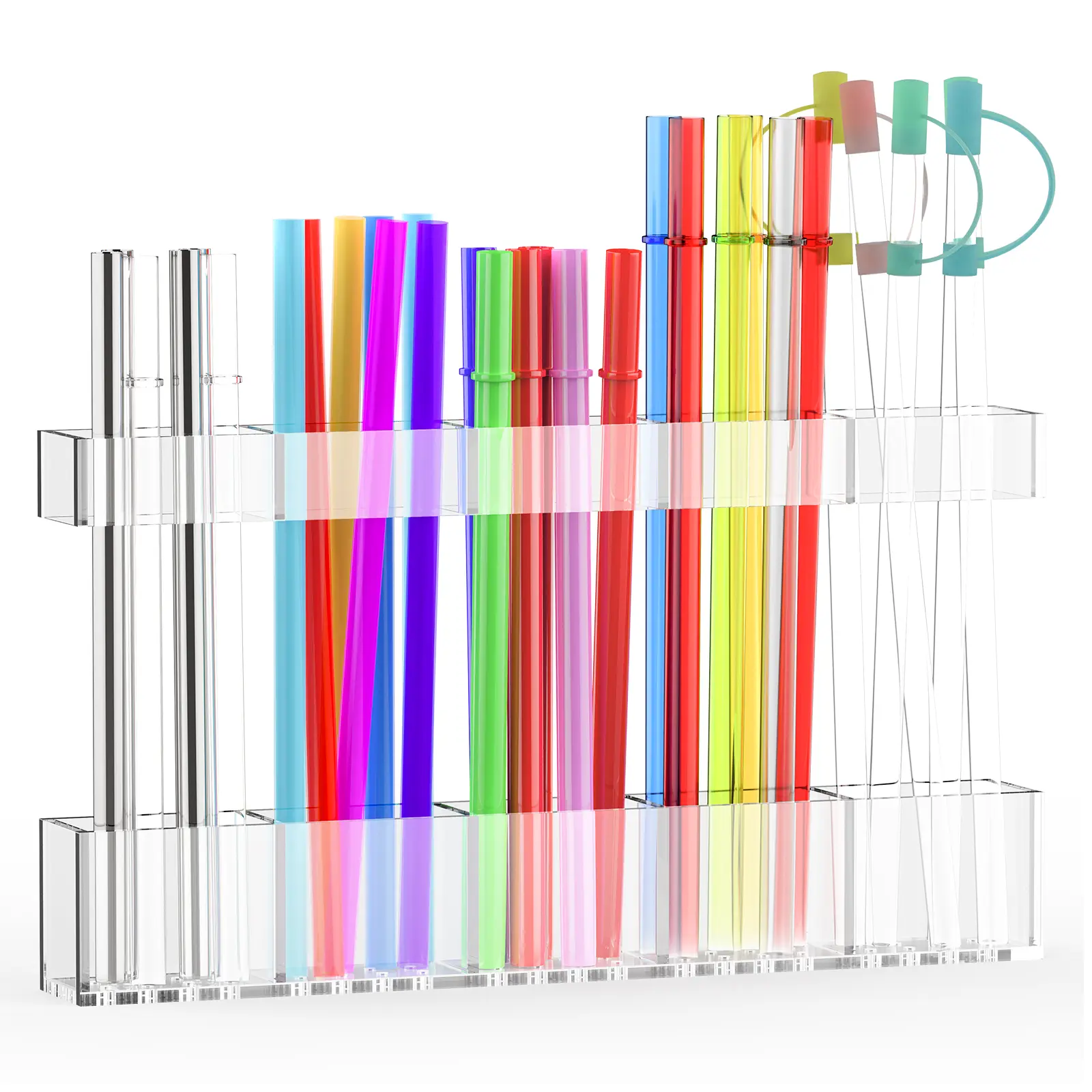 DGAPHRO Acrylic Straw Rack & Ball Storage Organizer - 9.5" Adjustable 2-Part Large Cabinet Door Holder with Ultra-Sticky Adhesive Strips, Reusable 2026 Kitchen Cupboard Organizer, Mother Gift Set