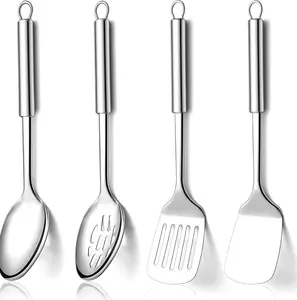 Stainless Steel Kitchen Utensils Set 4 PCS, Cooking Tools Set with Spatula and Spoon, Durable Kitchen Gadgets for Cooking